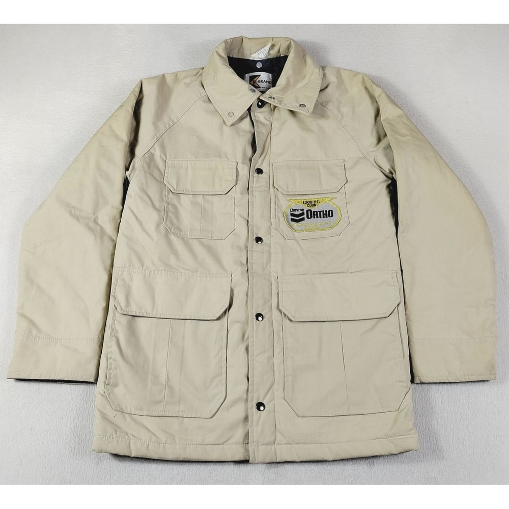 Vintage K-Brand Coat Mens XS Beige Thinsulate Canvas Chevron Ortho Workwear